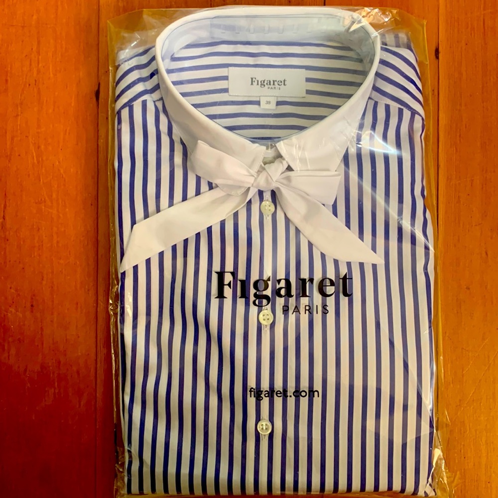 Figaret Paris Julie Bleu Marine Raye Striped Blouse